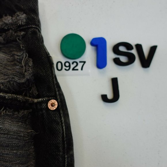 VINTAGE LEVIS Denim Short Shorts Junior 7 Black Distressed Raw Tapered FURST 90s - Picture 11 of 11